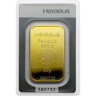 Heraeus 50g odliatok zlato
